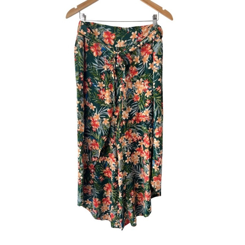 New Look Floral Wide Leg Tropical Beach Resort‎ Summer Pants Green Orange XL